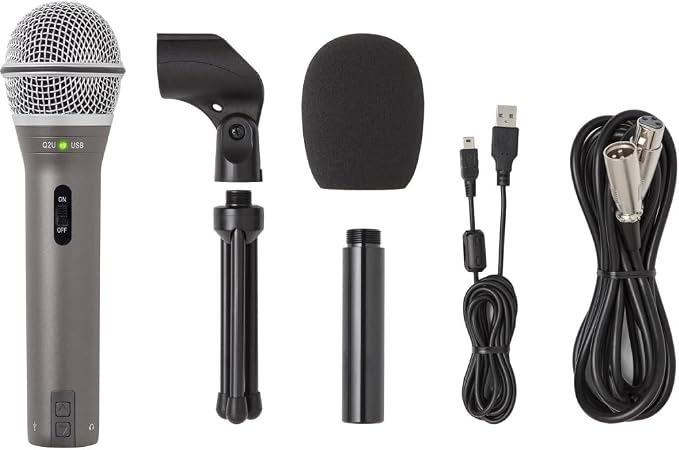 SAMSON Technologies Q2U USB/XLR Dynamic Microphone Recording and Podcasting Pack | Gray Bundled with Pop Filter + Mic Arm + Microfiber Cleaning Cloth (4 Items) - Image 2