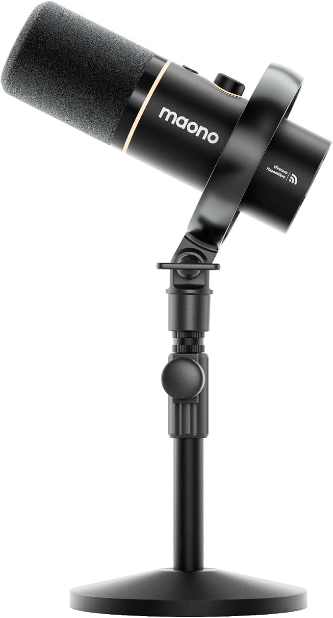 MAONO PD200W Hybrid Wireless Podcast Microphone for PC, Dynamic XLR USB Mic | Desktop Stand Mic with Software, Noise Cancellation, for Vocal Recording, Streaming, Content Creation, Home Studio, Voiceover by MAONO