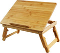 WKWKER Bamboo Laptop Desk with Folding Legs Tilting Surface Workstation Table Adjustable Laptop Stand Bed Tray for tv Sofa Study Computer Ipad Book (Natural) by WKWKER
