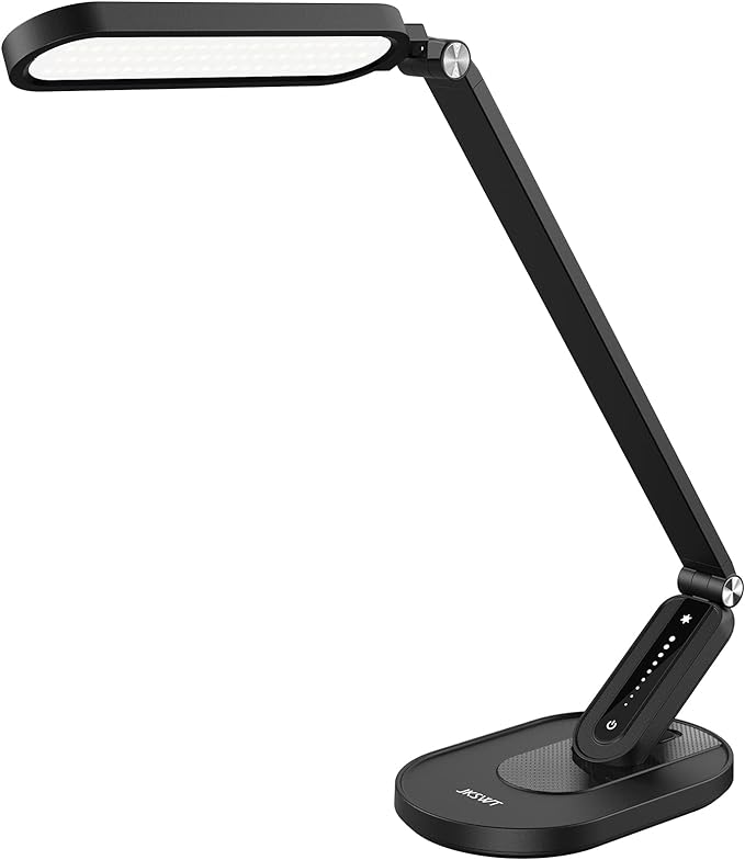 JKSWT LED Desk Lamp, Eye-Caring Table Lamps Natural Light Protects Eyes Dimmable Office Lamp with 5 Color Modes USB Charging Port Touch Control and Memory Function, 10W Reading Lamp,Black by JKSWT