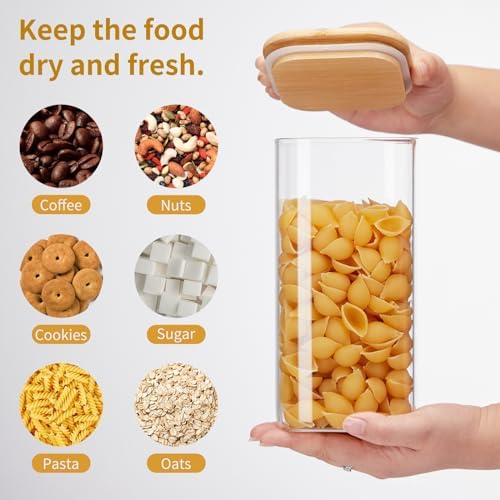 Square Glass Food Storage Jars with Lids 2.47 Qt [Set of 3], Perfect for Pasta, Cookies, Nuts, Coffee, Cereal, Flour, Organize Your Kitchen and Pantry with BPA-Free Glass Jars with Canisters - Image 5