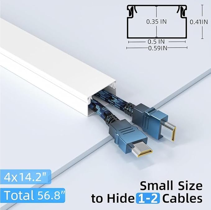 Delamu 57in Cord Hider, Cord Covers for 1 Wire, Paintable Cable Hider, Wire Covers for Cords on Wall, Wire Hiders for TV on Wall, Cable Cover Cable Management, W0.59in H0.40in - Image 2