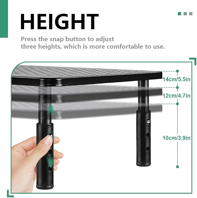 FURWOO 2 Pack Laptop Stand Desk Monitor Stand for Computer Printer Notebook 3 Height Adjustable Laptop Riser for Office Home School Black - Image 6