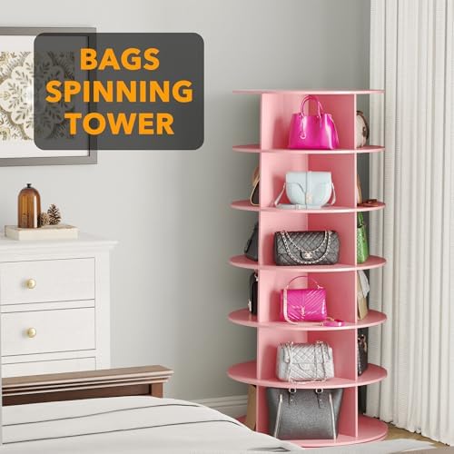 SpaceAid 6 Tier Rotating Shoe Rack Tower, Spinning Shoe Display Lazy Susan, Revolving 360 Shoe Rack Storage Round Carousel, Vertical Handbag Rotate Shoes Closet Organization (6-Tier Pink) - Image 5