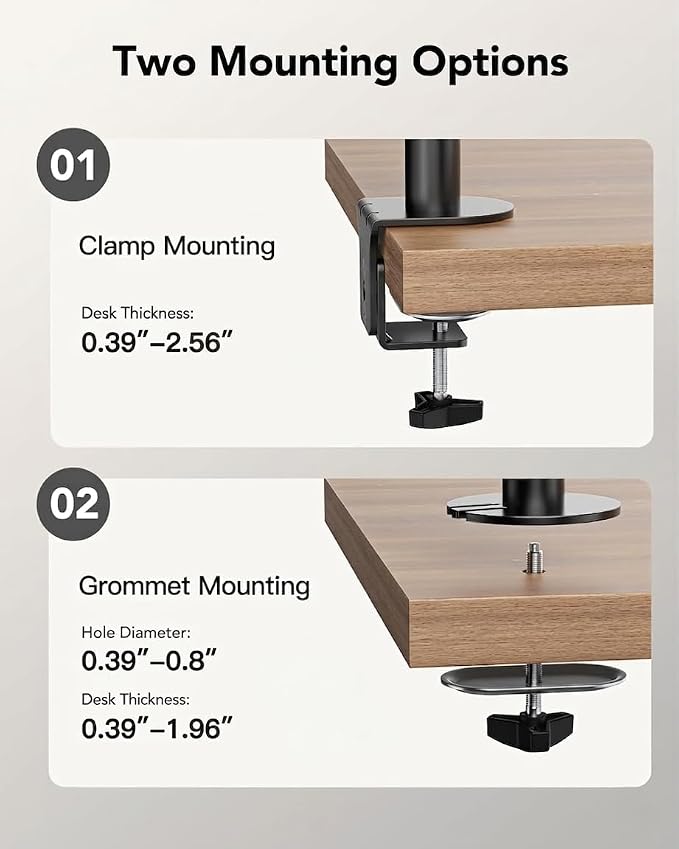HUANUO Vertical Dual Monitor Mount, Stacked Monitor Stand for 2 Monitors with Height Adjustment Computer Monitor Arm Supports Two 17 to 32 Inch with C Clamp Each Desk Mount Hold up to 17.6lbs - Image 7