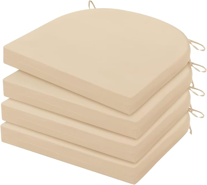 HARBOREST Outdoor Chair Cushions Set of 4, Water Resistant Patio Chair Cushions with Ties, Outdoor Seat Cushions for Patio Furniture, 17"x16"x2", Beige by HARBOREST