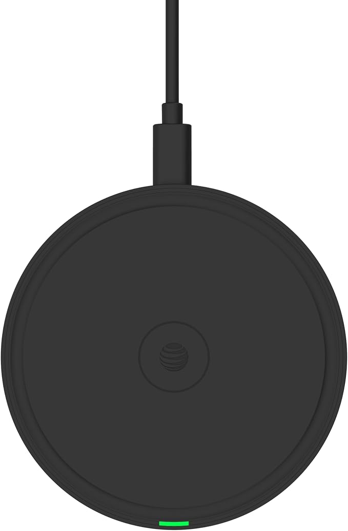 AT&T 15W Qi Wireless Charging Pad – Case-Friendly USB-C Fast Charging Station for iPhone 17/16/15/14, AirPods, Samsung Galaxy S25/S24, Pixel, and All Qi-Compatible Devices – Black by ATT