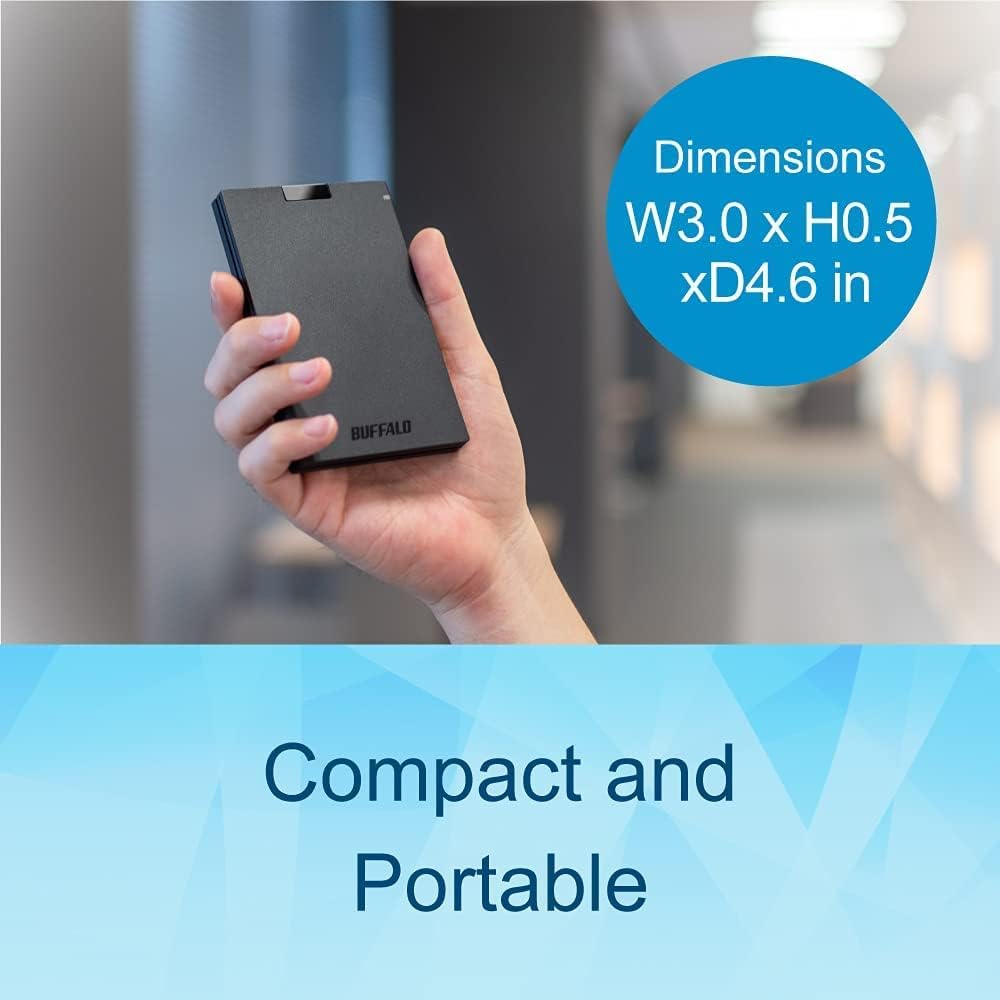 BUFFALO External SSD 500GB - Compatible with PS4 / PS5 / Windows/Mac - USB-C - USB-A - USB 3.2 - External Solid State Drive - ‎SSD-PG500U3B - Image 2