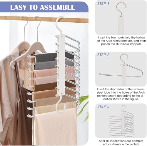 Upgrade 9 Layers Pants Hangers Space Saving, 4 Pack Pant Hangers Organizer Multifunctional Pants Rack Space Saver Closet Organizers and Storage Hangers for Pants Jeans Leggings Skirts, Snowy White | Metal Space Saving Hangers Multi-Layer Multifunctiona... - Image 6