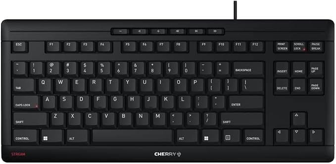 Cherry Stream Wired Keyboard Without Number Pad, Compact TKL | Whisper Quiet Keys, Unique Typing Feel, Slim Design, SX Scissor Switches, QWERTY, Black by CHERRY