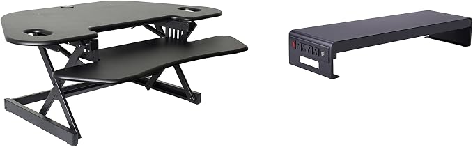 Rocelco 46" Height Adjustable Corner Standing Desk Converter with Dual Monitor Stand Bundle - Quick Sit Stand Up Computer Workstation Riser - Extra Large Keyboard Tray - Black (R CADRB-46-DMS) by Rocelco