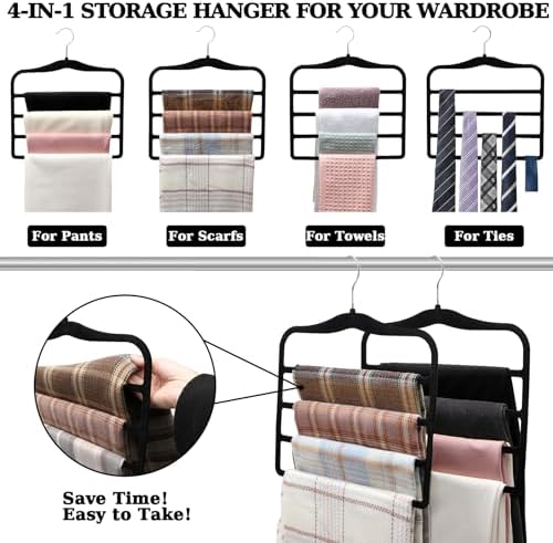Closet Organizers and Storage, 2 Pack Pants-Hanger-Space-Saving | Velvet Clothes Organization Jeans Trousers Scarf Hangers for Pant-Rack, College-Dorm-Room Essentials for Students Girls Boys - Image 2