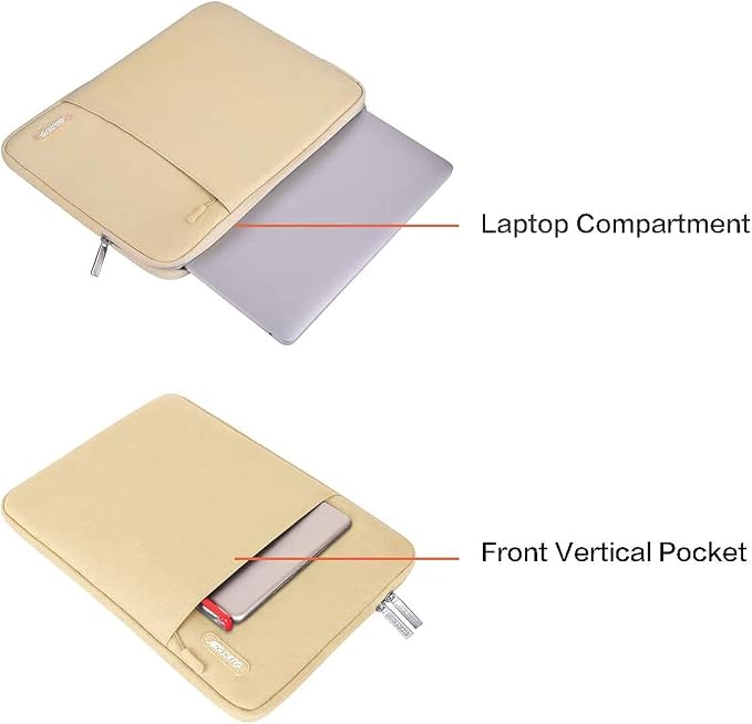 MOSISO Laptop Case 13.3 inch, 13-13.3 inch Laptop Sleeve Bag with Pocket | Compatible with MacBook Air/Pro 13/Pro 14 M5 M4 M3 M2 M1, HP Dell ASUS Lenovo, Polyester Vertical Computer Bag, Camel - Image 4