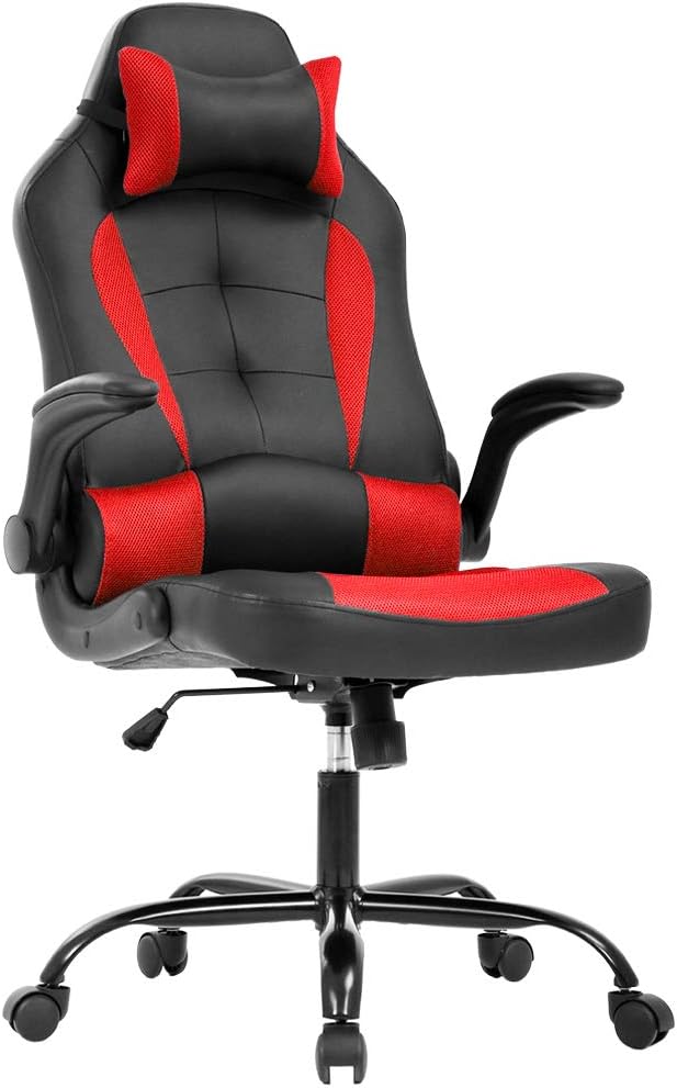 BestOffice | Gaming Chair | Red | PU Leather | with Lumbar Support | Ergonomic Racing Style Desk Chair with Recline, Padded Armrests, Headrest, Swivel & Caster Wheels | for Gamers, Home, Office by BestOffice