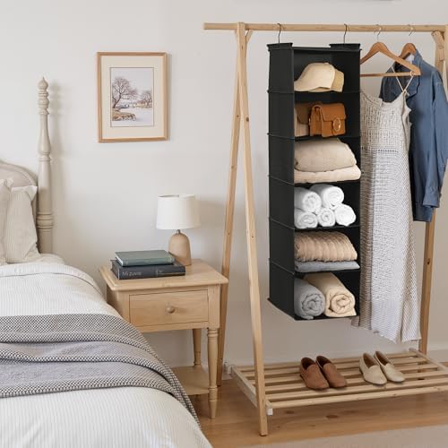 GRANNY SAYS 6-Shelf Hanging Closet Organizer, Foldable Storage, Black | No-Sag Support, Keeps Clothes Neat, Folds Flat, Fits RV, Dorm & Small Closets - Image 7
