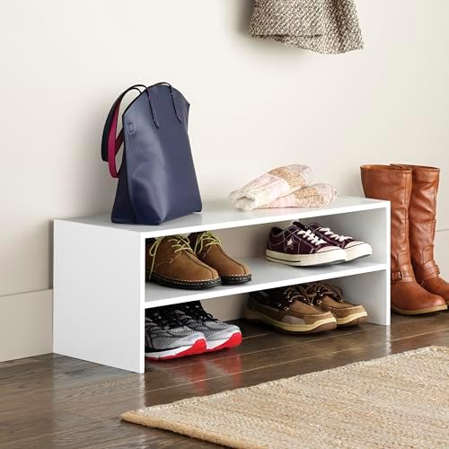 Whitmor Stackable 28" Extra Wide 2-Shelf Storage Organizer,Stackable Wood Combination Shoe Organizer Racks Shelves for Closets, Entryway, Hallway, Garage, White - Image 7
