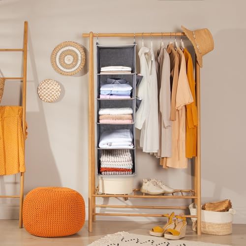BOOMIBOO Hanging Closet Organize and Shelves,5-Hanging Shelf（Browm） | with 2 Side Pockets，Storage Foldable - Image 2
