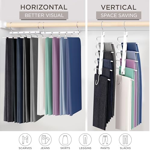 MORALVE Pants Hangers Space Saving - 4 Pack European Beechwood Scarf and Jean Hangers - Closet Organizer and Space Saver Pant Rack, Leggings Hanger, and Scarf Holder with 360° Swivel Hook - Image 4