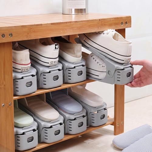 Neprock Shoe Slots Organizer, 20 Pack Adjustable Shoe Rack Stacker Storage Space Saver, Double Deck Shoe Rack Holder for Closet Organization (Grey) - Image 6