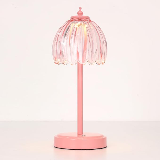 Shenmoyl Rechargeable Table Lamp with 5200mAh Battery & Touch Control - 3 Adjustable Color Temperatures, Cordless Dimmable Table Light for Bedroom, Office Desk, Nightstand (Clear Pink,Pink Base) by Shenmoyl