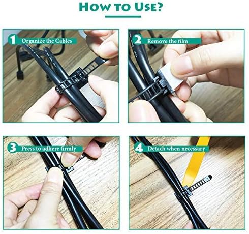 50 Pieces Cable Management Desk Wire Organizer Cable Ties Zip Ties Adhesive Cord Clips Cord Keeper Desk Wire Management | Versatile 50-pack for multiple desks, rooms, and workstations; adhesive-backed nylon straps adjust and release for reuse. - Image 6