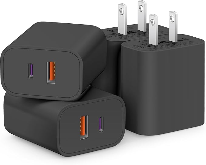 [4 Pack] USB C Charger Block Fast Charging Multiport Adpater [PD 20W USB-C & QC 3.0 USB-A Port] for iPhone 17/16/15/14/13/12/11/X/9, iPad, Galaxy, Google & More [Black] by CXX
