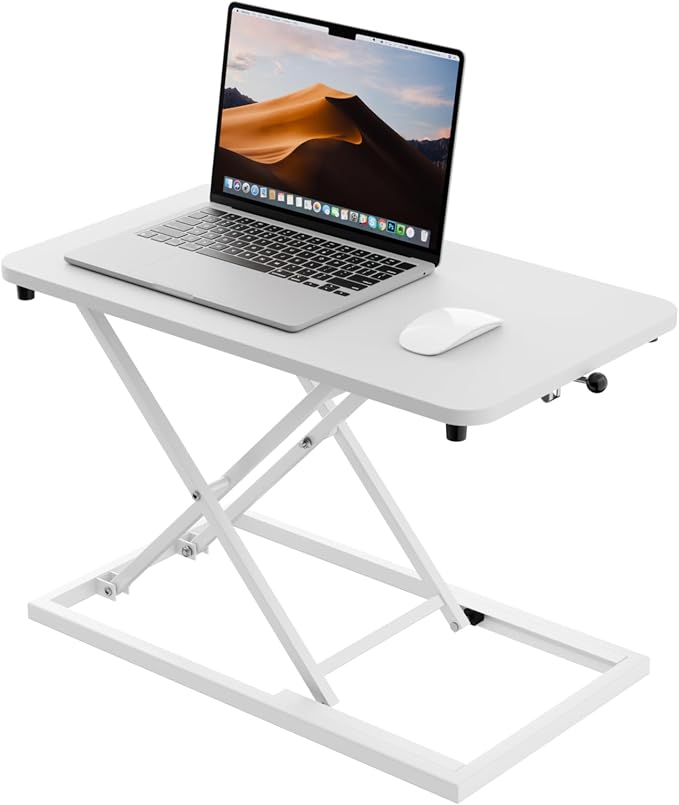 Standing Desk Converter Height Adjustable, Sit to Stand up Desk Riser Computer Workstation use in Laptop and Single Monitor Ergonomic Desktop Workstation for Home Office - White by HOODUTRICPNEUMATIC