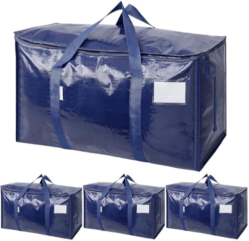 TICONN 4 Pack Extra Large Moving Bags Heavy Duty with Zippers & Carrying Handles, Durable Storage Bags Moving Boxes for Closet Organizers and Storage (4 Pack, Navy) by TICONN