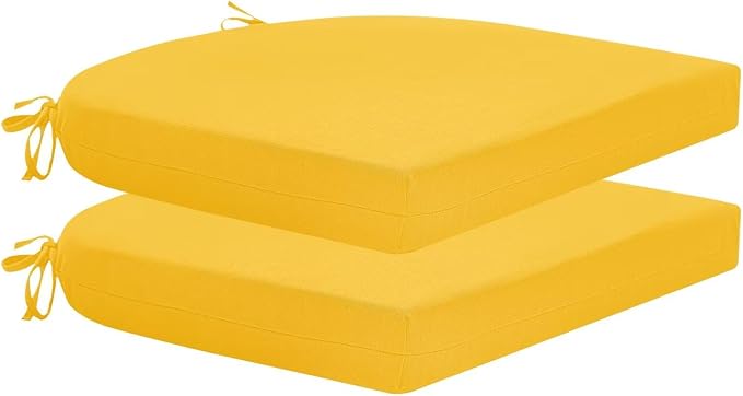 HARBOREST Outdoor Chair Cushions Set of 2, Water Resistant Patio Chair Cushions with Ties, Outdoor Seat Cushions for Patio Furniture, 17"x16"x2", Yellow by HARBOREST