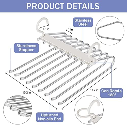 Upgrade 9 Layers Pants Hanger Space Saving Non-Slip Closet Organizer 2 Pack | Metal Space Saving Hangers Multi-Layer Multifunctional Rack Closet Organizers Storage for Skirts Jeans Trousers(White) - Image 6