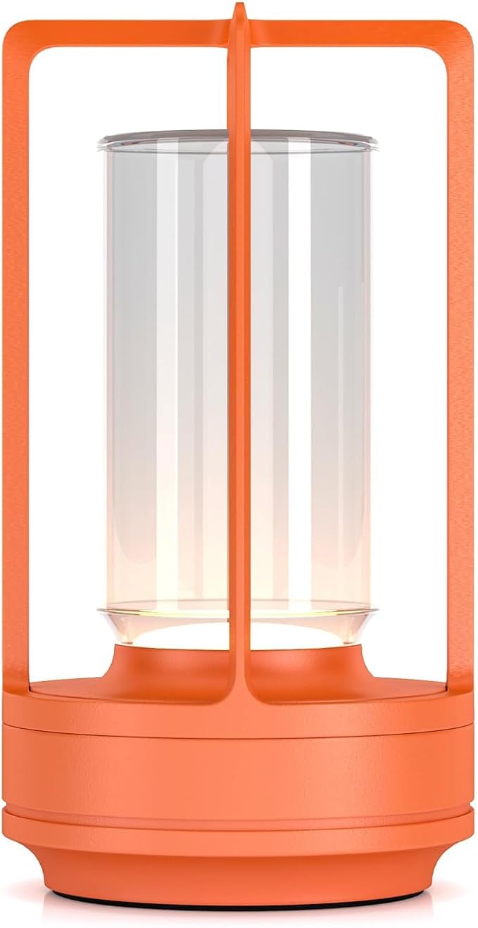 Rechargeable Cordless Small Metal Table Lamp, Stepless Dimming, 3-Color | Orange, 2600mAh Battery, Portable LED Desk Light, Cute, Suitable for Indoor/Outdoor/Restaurant/Bedroom/Bar/Coffee/Camping by HAPYGILightings