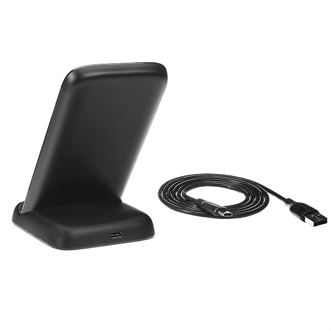 Amazon Basics Wireless Phone Charger Stand, 10W Qi Certified with USB Cable, Compatible with iPhone 16/15/14/13/12/11/X, Samsung & More, with USB Cable, Black (No AC Adapter) - Image 2
