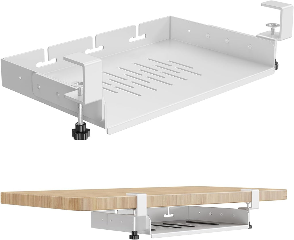 BYMECOST No Drill Under Desk Laptop Mount, Metal Under Desk Storage Shelf by BYMECOST