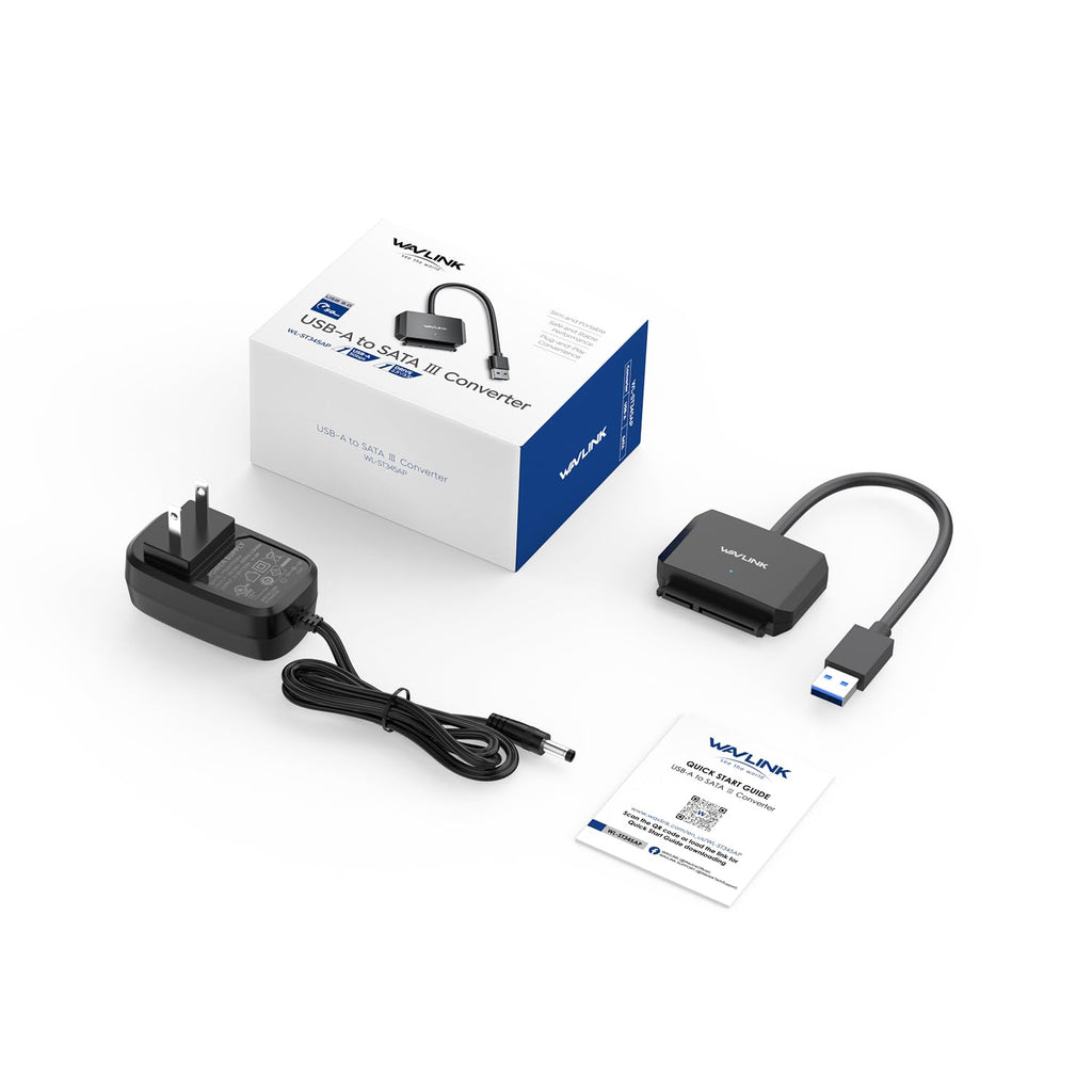 WAVLINK SATA to USB Type-A Hard Drive Cable, 5Gbps USB3.0 to Sata Cable Support UASP, External Hard Drive SATAI/II/III Connector 2.5" SSD/HDD and 3.5" HDD up to 20TB, Power Adapter Included - Image 5