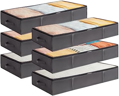 Lifewit 6 Packs Under Bed Storage Containers, Large Capacity Blanket Storage Bags with Reinforced Handles, Organization and Storage for Clothes, Sheets, Towels, Bedroom, Closet, College Dorm, Grey by Lifewit