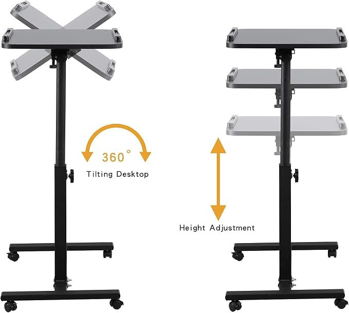 Laptop Table Mobile Adjustable Height Portable Desk Notebook Swivel PC Computer Rolling Desk with Wheels, Laptop Stand for Couch Bedside Hospital Bed Table - Image 3