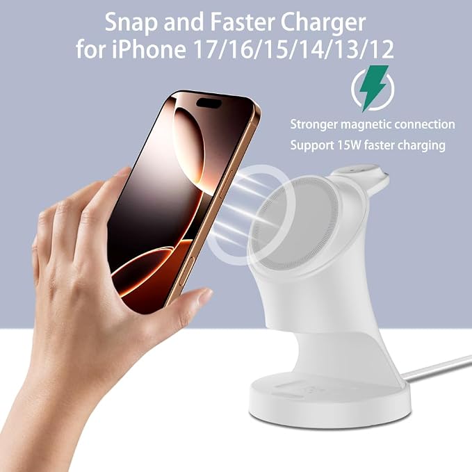 3 in 1 Wireless Charging Station for Apple Devices,Magsafe Charger for IPhone17 16 15 14 13 12 Pro/Max/Plus/Mini Wireless Charger Station for AirPods 2/3/4Pro iWatch Ultra11/10/9/8/7/SE/6/5/4/3/2 - Image 7
