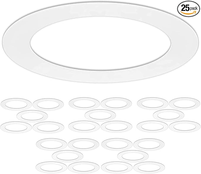 25 Pack Gloss White Goof Trim Ring for 6" Inch Recessed Can Lighting Down Light, Outer Diameter 8 Inches by HARRRRD