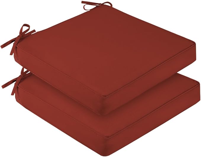 downluxe Waterproof Outdoor Chair Cushions for Patio Furniture, 22" x 22" x 3" Patio Chair Cushion with Adjustable Ties & Portable Handle, Square Outdoor Cushion with Removable Cover, Orange, 2 Pack by Downluxe
