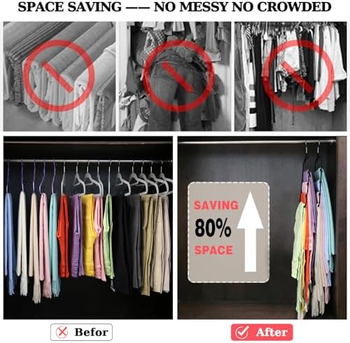Closet Organizers and Storage, 2 Pack Pants-Hanger-Space-Saving | Velvet Clothes Organization Jeans Trousers Scarf Hangers for Pant-Rack, College-Dorm-Room Essentials for Students Girls Boys - Image 4