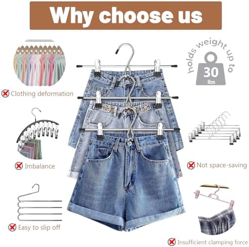 Pants Hangers Space Saving,Stackable Skirt Hangers with Clips, Hanging Closet Organizer and Storage,Clothes Hangers, College Dorm Essentials Apartment Essentials- 8 Pack - Image 4