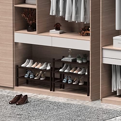 ROMGUAR CRAFT 2 Tier (Thick) Bamboo Shoe Rack for Closet Free Standing Wood Shoe Shelf for Entryway Small Space Stackable 27"x12"x14" (Black Brown) - Image 4