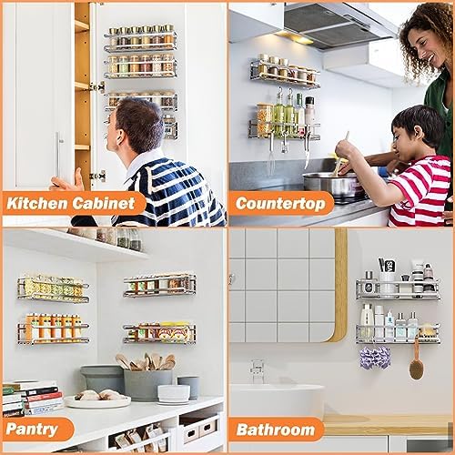 Bunoxea Spice Rack Wall Mounted 4 Pack, Chrome,For Spice Jars & Seasonings - Image 6
