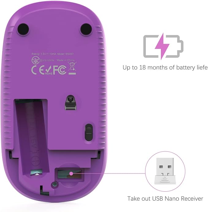 Unipows Wireless Mouse-2.4G Slim Portable Computer Mouse, Gradient Purple | Nano Receiver, Less Noise Mobile Optical Mice for Notebook, PC, Laptop, Desktop - Image 4