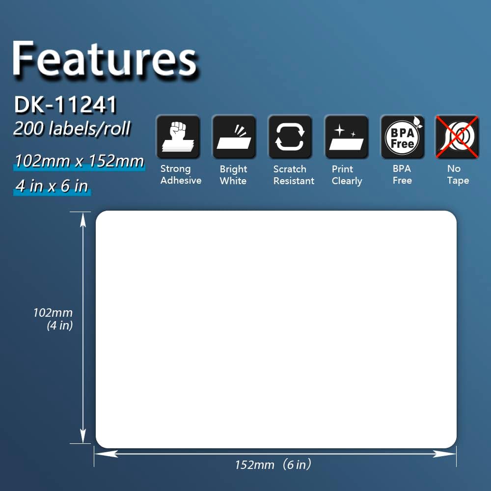 BETCKEY - Compatible Shipping Labels Replacement for Brother DK-1241 (4" x 6"), Use with Brother QL Label Printers [10 Rolls + 2 Reusable Cartridges] - Image 3