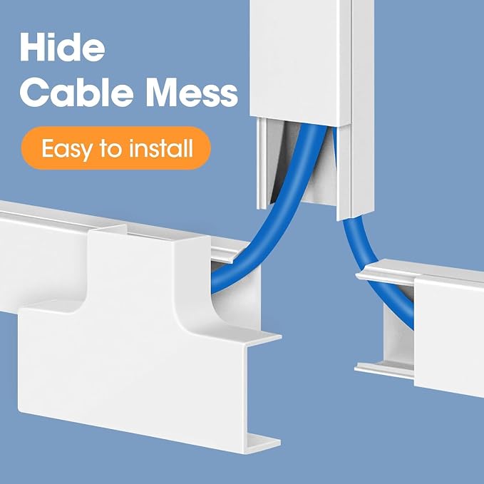 630in Cord Hider Kit, Cord Covers for Wires on Wall, Cord Hider for Wall Mount tv, tv Cable Hider Wall kit, Paintable Cable Raceway, Wire Covers for Cords, 40X L15.7in X W0.59in X H0.4in, White - Image 5
