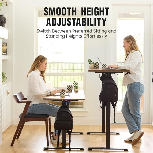 Veken 63 Inch Electric Standing Desk, Height Adjustable Sit Stand Up, Wood Desktop, Work Home Office Computer PC Table, Tall Standup Workstation, Gaming Writing Study Bedroom Rising Desks, Brown - Image 4