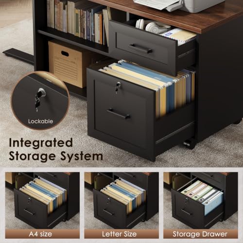 OffiGo 71" L Shaped Electric Standing Desk with Cabinet Sets, Walnut/Black - Image 7