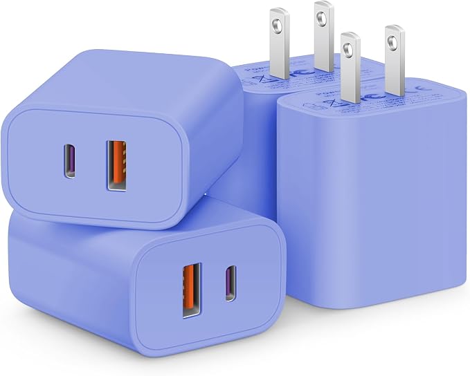 [4 Pack] USB C Charger Block Fast Charging Multiport Adpater [PD 20W USB-C & QC 3.0 USB-A Port] for iPhone 17/16/15/14/13/12/11/X/9, iPad, Galaxy, Google & More [Ultramarine] by CXX