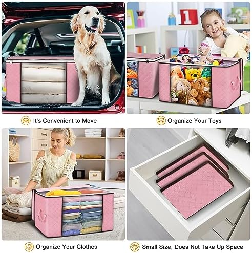 90L Large Storage Bags, 4 Pack Clothes Storage Bins Closet Organizers | Foldable Storage Containers, with Reinforced Handle, for Clothing, Blanket, Comforters, Bed Sheets, Pillows and Toys - Image 5